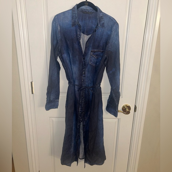 Elemente Clemente 100% European Linen Karaby Denim Effect Midi Dress with Tie - Picture 3 of 9